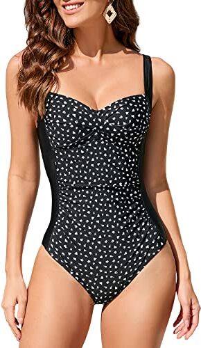 WIN.MAX Costume Intero Donna, Costume Intero con Controllo della Pancia, Costume da Bagno Taglie Forti per Donna Monokini Push-up Vintage, per Coppe da C a DD