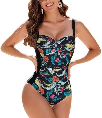 WIN.MAX Costume Intero Donna, Costume Intero con Controllo della Pancia, Costume da Bagno Taglie Forti per Donna Monokini Push-up Vintage, per Coppe da C a DD