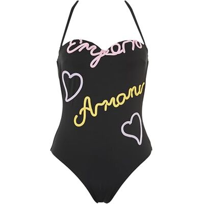 Emporio Armani One-Piece Emrboidery Signature Swimsuit, Costume Da Bagno Donna, Multicolore (Black-Pastel), L Emporio Armani One-Piece Emrboidery Signature Swimsuit, Costume Da Bagno Donna, Multicolore (Black-Pastel), L