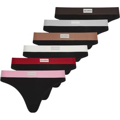Lagerfeld Donna Logo Patch Elastic Thong (7 Pack) Multicolore/a fascia L Lagerfeld Donna Logo Patch Elastic Thong (7 Pack) Multicolore/a fascia L
