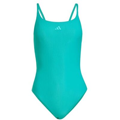 Adidas Femme ICONISEA Ribbed Padded Thin Straps Swimsuit, Pure Teal, 30 Adidas Femme ICONISEA Ribbed Padded Thin Straps Swimsuit, Pure Teal, 30