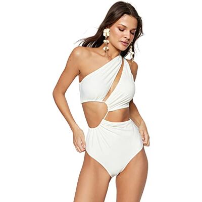 Trendyol Costume da Bagno in Maglia Tinta Unita, Bianco, 70 Donna Trendyol Costume da Bagno in Maglia Tinta Unita, Bianco, 70 Donna