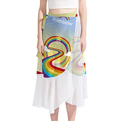 Generic Costume da bagno da donna coprire corto chiffon colorato arcobaleno modello estate spiaggia sarong bikini avvolgente gonna costume da bagno, Multicolore, Medium-Large Generic Costume da bagno da donna coprire corto chiffon colorato arcobaleno modello estate spiaggia sarong bikini avvolgente gonna costume da bagno, Multicolore, Medium-Large