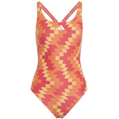 Adidas Femme Football-Inspired V-Back Graphic Swimsuit, Lucid Red, 38 Adidas Femme Football-Inspired V-Back Graphic Swimsuit, Lucid Red, 38