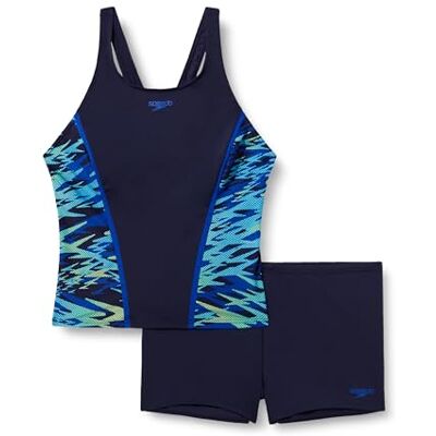 Speedo Donna Hyperboom Splice Swim Tankini, Navy Blue/Light Green, 50 Speedo Donna Hyperboom Splice Swim Tankini, Navy Blue/Light Green, 50