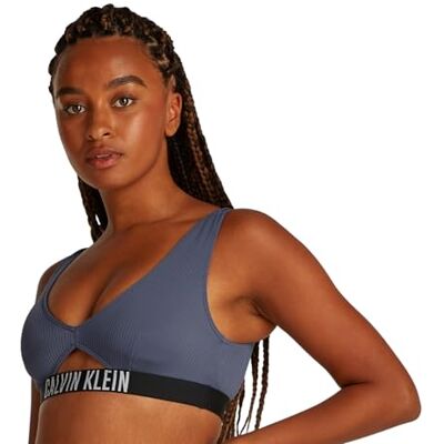 Calvin Klein Donna Top Bikini Bralette con Cut-out, Blu (Grisaille), L Calvin Klein Donna Top Bikini Bralette con Cut-out, Blu (Grisaille), L