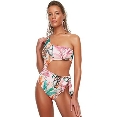 Trendyol Costume da Bagno in Maglia Colorblock Donna, Polvere, 0 Trendyol Costume da Bagno in Maglia Colorblock Donna, Polvere, 0