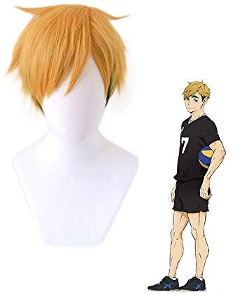 GJBXP Haikyuu !! Parrucca Miya Atsumu Costume Cosplay Giallo e nero Capelli sintetici corti resistenti al calore Uomini pallavolo Gioca parrucche