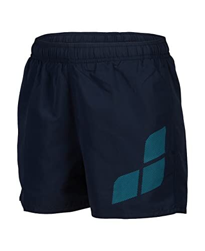 Arena Boys' Beach Short Logo R Swim Trunks, Navy-Turquoise, 10-11 Anni Unisex-Bambini e Ragazzi