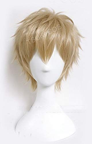 RONGYEDE Anime cosplay Parrucca Anime One Punch-Man Genos Parrucca corta Cosplay Costume di capelli sintetici resistenti al calore da uomo + parrucca come foto