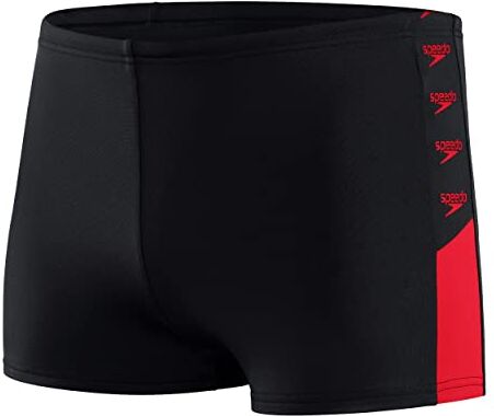 Speedo Boom Logo Splice Aquashort Uomo, Nero/Rosso Fed, XS