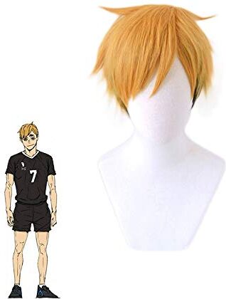 GGJKB Haikyuu !! Parrucca cosplay Miya Atsumu corta parrucca da uomo costume da pallavolo sintetico resistente al calore giallo e nero