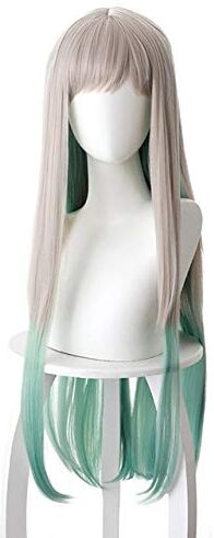 EQWR Parrucca Hanako-kun Nene Yashiro legata al bagno Capelli sintetici lunghi dritti 80 cm per parrucca da festa in costume anime Sfumatura grigia Nene Yashiro verde