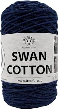 Tre Sfere Cordino SWAN COTTON (2522 Blu Navy), filato per borse, cappelli, cestini, sottopiatti, pochette composizione 70% cotone riciclato 30% poliestere, Bobina 250 Grammi 250 metri