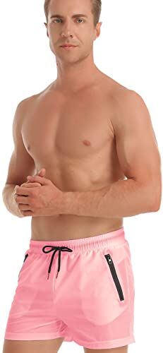 TMEOG Costume Uomo Mare Costumi da Bagno Piscina Nuoto, Pantaloncini Uomo Sportivi Palestra Running Pantaloni Corti Estivi Calzoncini Corsa Surf con Tasca a Cerniera(Rosa,XL)