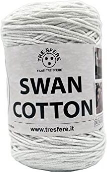 Tre Sfere Cordino SWAN COTTON (7001 Bianco) , filato per borse, cappelli, cestini, sottopiatti, pochette composizione 70% cotone riciclato 30% poliestere, Bobina 250 Grammi 250 metri