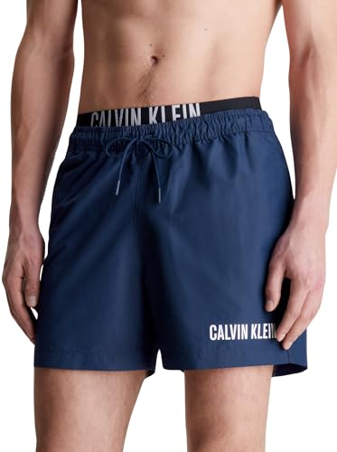 Calvin Klein Pantaloncino da Bagno Uomo Medium Double Lunghezza Media, Blu (Signature Navy), L