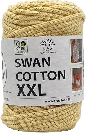 Tre Sfere SWAN COTTON XXL (2529 Giallo Chiaro), filato per borse, cappelli, cestini, sottopiatti, pochette composizione 70% cotone riciclato 30% poliestere, Bobina 250 Grammi 65 Metri