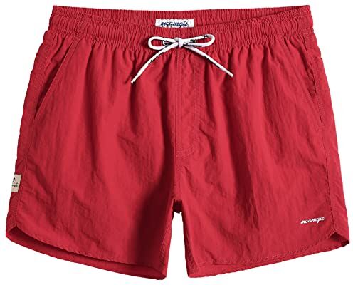 MaaMgic Pantaloncini da Bagno in Nylon da Uomo con Asciugatura Rapida per Spiaggia, Nuoto, e Vacanze al Mare, Rosso Puro, XS