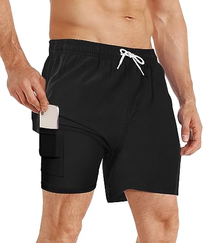 APTRO Pantaloncini da Bagno Uomo Costume Piscina Uomo Pantaloncini Palestra Uomo con Coulisse Regolabile e Fodera in Rete S-5XL Nero S199 M