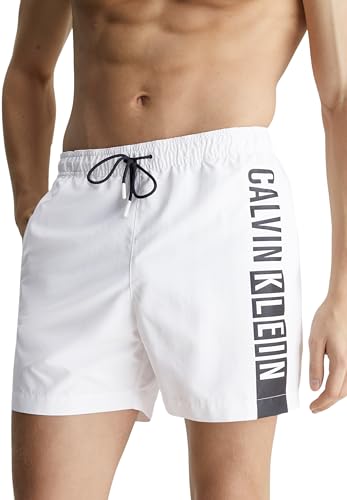 Calvin Klein Pantaloncino da Bagno Uomo Medium Drawstring Lunghezza Media, Bianco (Pvh Classic White), S