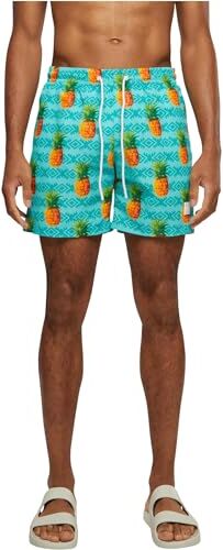 Urban Classics Costume da Bagno Uomo, Pantaloncini da Bagno ad Asciugatura Rapida, Boxer da Bagno Surf e Attivitá Sportiva, Colore pineapple aop, XL