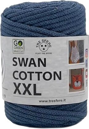 Tre Sfere SWAN COTTON XXL (2519 Jeans), filato per borse, cappelli, cestini, sottopiatti, pochette composizione 70% cotone riciclato 30% poliestere, Bobina 250 Grammi 65 Metri