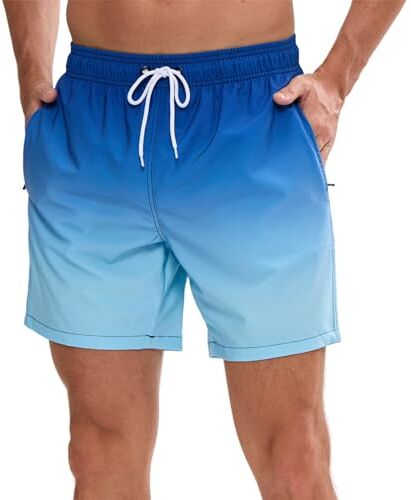 Vorvowry Costume Uomo Mare Calzoncini Asciugatura Rapida Costumi da Bagno Impermeabile Boxer con Tasca Estivi Pantaloncini Uomo Colore Sfumatore per Nuoto Corsa Fitness L Blu Scuro Superiore