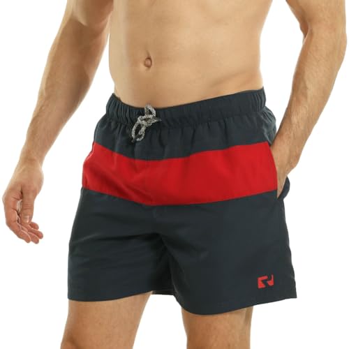 RIPT Performance Ript Essentials Men's Quick Dry UV 50 Sun Protection Swimming Swim Shorts Trunks, Costume da Bagno Uomo, Blu Navy/Rosso, XXL