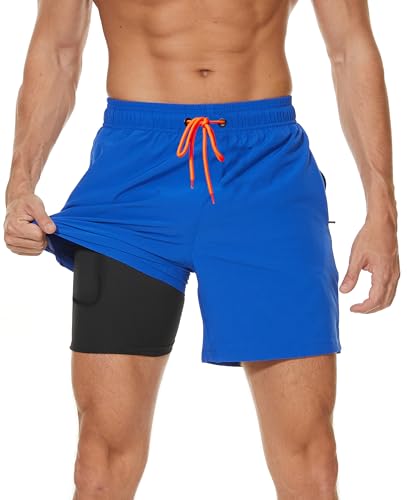 Kfnire Costume Uomo Mare Asciugatura Rapid Costume da Bagno Uomo con Boxer Slip Foderato, Pantaloncini Mare Uomo con Tasche, 2 in 1 Pantaloncino da Bagno Surf Uomo, Taglie S 2XL