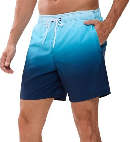 Vorvowry Costume Uomo Mare Calzoncini Asciugatura Rapida Costumi da Bagno Impermeabile Boxer con Tasca Estivi Pantaloncini Uomo Colore Sfumatore per Nuoto Corsa Fitness XL sotto Blu Scuro