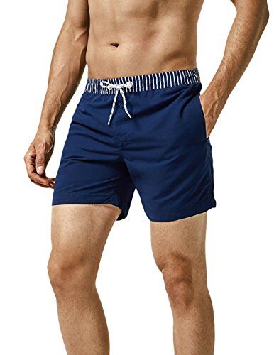 MaaMgic Pantaloncini da Bagno da Uomo Asciugatura Veloce Costume da Bagno per Surf sulla Spiaggia Multi-funzioni Allenamento casa con Fodera in Mesh, Cintura A Righe Blu Navy, XL