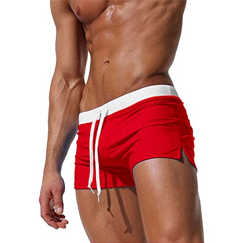 TMEOG Costume Uomo Mare Costumi da Bagno Piscina Nuoto, Pantaloncini Uomo Sportivi Palestra Running Pantaloni Corti Estivi Calzoncini Corsa Surf con Tasca a Cerniera(Rosso,L)