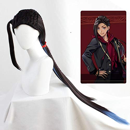 GJBXP Twisted Wonderland Jamil Viper Parrucche Costume Cosplay 110Cm Nero Blu Lungo Rettilineo Briad Parrucchino sintetico Parrucche Blu sfumato