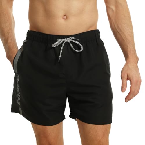RIPT Performance Ript Essentials Men's Quick Dry UV 50 Sun Protection Swimming Swim Shorts Trunks, Costume da Bagno Uomo, Nero/Grigio, L