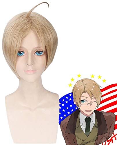 GUANBBD Parrucca Cosplay anime APH Hetalia Axis Forze America Alfred F Jones Parrucca Cosplay Costume Uomo Breve resistente al calore sintetico parrucche Hetalia