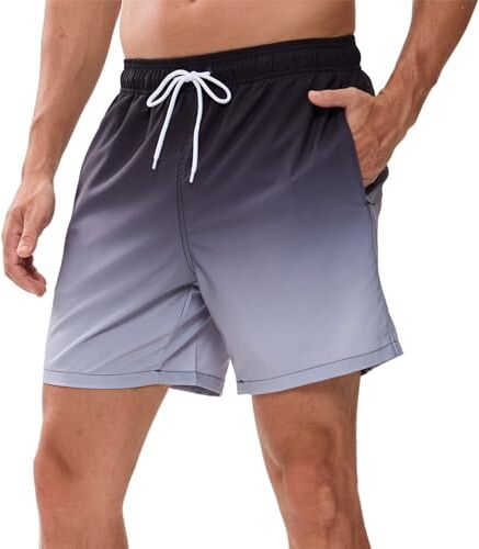 Vorvowry Costume Uomo Mare Calzoncini Asciugatura Rapida Costumi da Bagno Impermeabile Boxer con Tasca Estivi Pantaloncini Uomo Colore Sfumatore per Nuoto Corsa Fitness S Nero Grigio