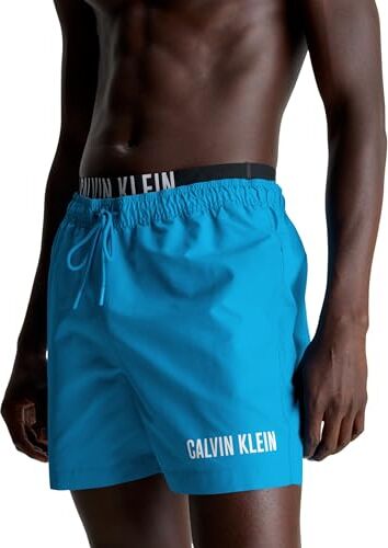 Calvin Klein Pantaloncino da Bagno Uomo Medium Double Lunghezza Media, Blu (Faience Blue), XL