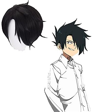 ADTEMP Ray Black Short Parrucca Cosplay Costume Anime Il promesso Neverland Yakusoku No Neverland Sintetico Capelli Uomo Parrucche