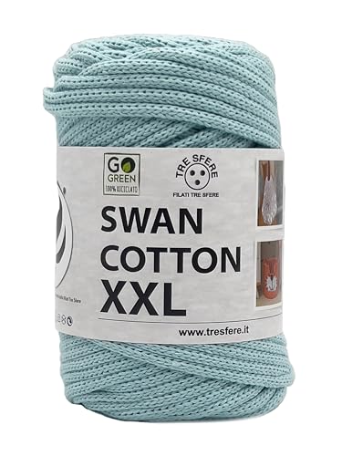 Tre Sfere SWAN COTTON XXL (2523 Verde Menta), filato per borse, cappelli, cestini, sottopiatti, pochette composizione 70% cotone riciclato 30% poliestere, Bobina 250 Grammi 65 Metri