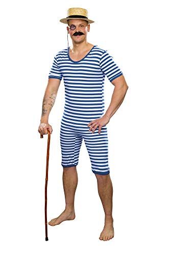 shoperama Costume da bagno nostalgico da uomo a righe anni '20 anni '30, sollevamento pesi Clown Artist Retro storico JGA, colore: blu/bianco, taglia: 8/XL