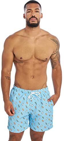 Urban Classics Pantaloncini da Nuoto con Motivo Costume da Bagno, LightBlue/Ice, 5XL Uomo