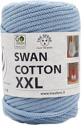 Tre Sfere SWAN COTTON XXL (2518 Azzurro Baby), filato per borse, cappelli, cestini, sottopiatti, pochette composizione 70% cotone riciclato 30% poliestere, Bobina 250 Grammi 65 Metri