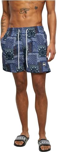 Urban Classics Costume da Bagno Uomo, Pantaloncini da Bagno ad Asciugatura Rapida, Boxer da Bagno Surf e Attivitá Sportiva, Colore navy bandana aop, S