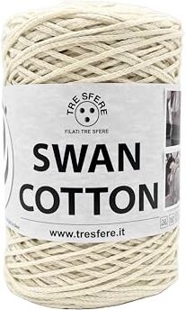 Tre Sfere Cordino SWAN COTTON (2506 Panna), filato per borse, cappelli, cestini, sottopiatti, pochette composizione 70% cotone riciclato 30% poliestere, Bobina 250 Grammi 250 metri