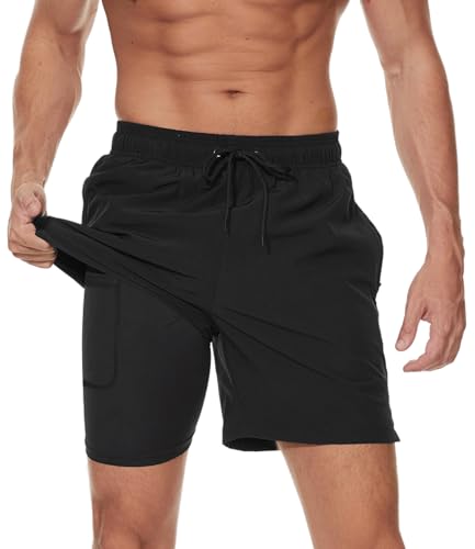 Kfnire Costume Uomo Mare Asciugatura Rapid Costume da Bagno Uomo con Boxer Slip Foderato, Pantaloncini Mare Uomo con Tasche, 2 in 1 Pantaloncino da Bagno Surf Uomo, Taglie S 2XL