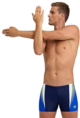 Arena M THREEFOLD Short R Swim Trunks, Navy-Neon Blue-White, 48 Men's