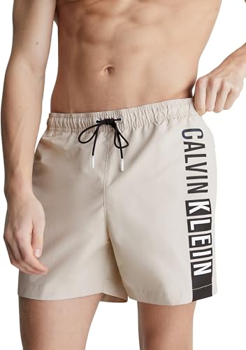 Calvin Klein Pantaloncino da Bagno Uomo Medium Drawstring Lunghezza Media, Beige (Stony Beige), M