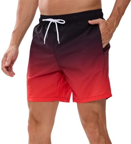 Vorvowry Costume Uomo Mare Calzoncini Asciugatura Rapida Costumi da Bagno Impermeabile Boxer con Tasca Estivi Pantaloncini Uomo Colore Sfumatore per Nuoto Corsa Fitness M Nero Rosso