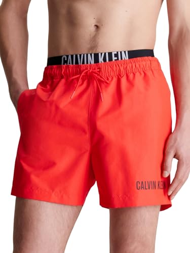 Calvin Klein Pantaloncino da Bagno Uomo Medium Double Lunghezza Media, Rosso (Hot Heat), M